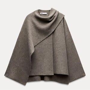 Zara Taupe Wool Blend Cape NWOT